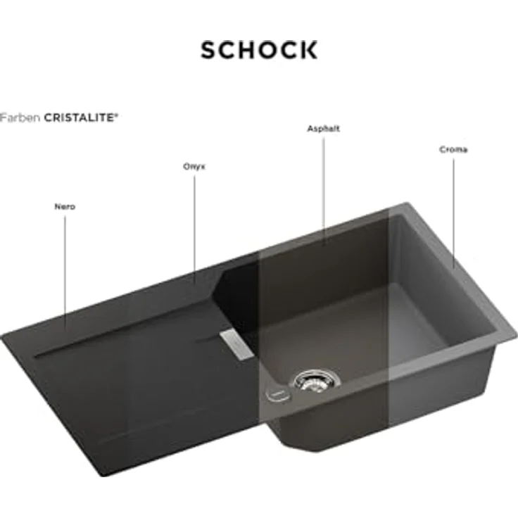 Schock Formhaus D-100 Onyx, Granitspüle in Anthrazit, reversibles Becken, Exzenterbetätigung, Maße 86 x 50 cm – Bild 3