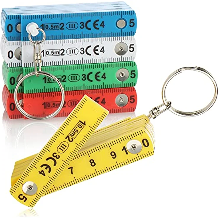 com-four® 5x Mini-Zollstock Schlüsselanhänger, 50 cm flexibler Gliedermaßstab in 5 Farben (gelb, rot, blau, grün, weiß), chemikalienresistent und rutschfest – Bild 1