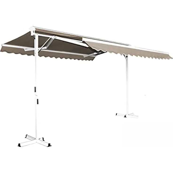 Oviala Doppelmarkise mit Kassette, 3 x 4 m, Aluminium, Taupe, mobile Markise mit einfacher Handkurbel und robustem Aluminiumgestell
