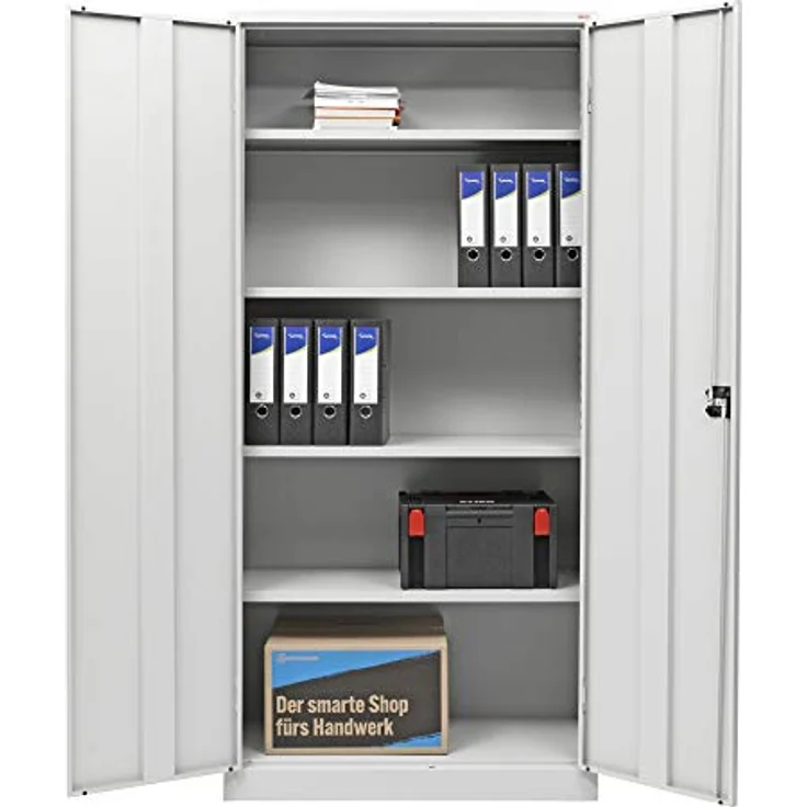 STIER Universalschrank 1950 x 920 x 420 mm, lichtgrau, 4 Fachböden, verschweißt mit Drehriegelverschluss, stabiler Mehrzweckschrank für Büro und Lager – Bild 5