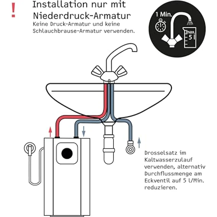 STIEBEL ELTRON SNU 5 Plus, Untertischboiler 5 Liter Niederdruck mit Wasserhahn MAE-K, antitropf-, thermostop-Funktion, 230V, 2 kW, Made in Germany – Bild 4