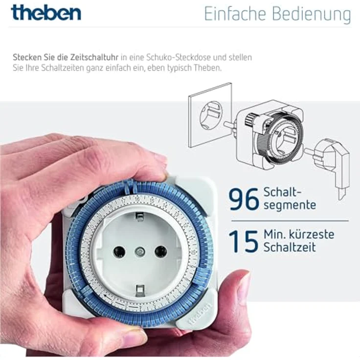 Theben Multipack 0260030, 26 Steckdosen Zeitschaltuhr mit Tagesprogramm, 96 Schaltsegmente für 15-Minuten-Abstände, 3er Set – Bild 5