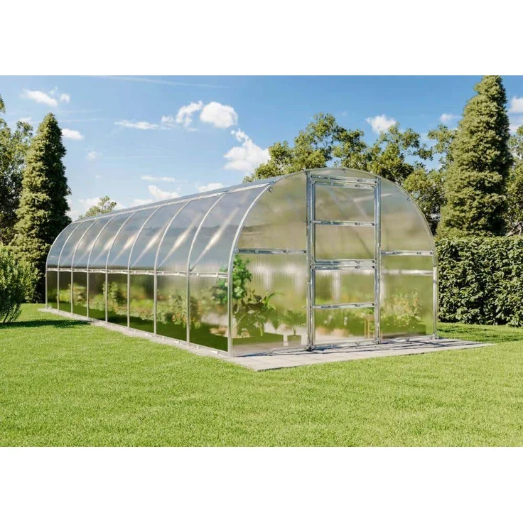 Terrando Gewächshaus Estragon 3x8m, BxTxH: 300 x 800 x 240 cm, Polycarbonat Paneele, Verzinkte Stahlprofile, Zweigeteilte Tür und Fenster, EU Material - grün