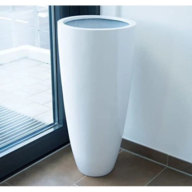 Elegant Einrichten Pflanzkübel aus Fiberglas, Hochglanz-Weiß, konisch, D30xH60cm, UV-beständig und frostsicher – Bild 5