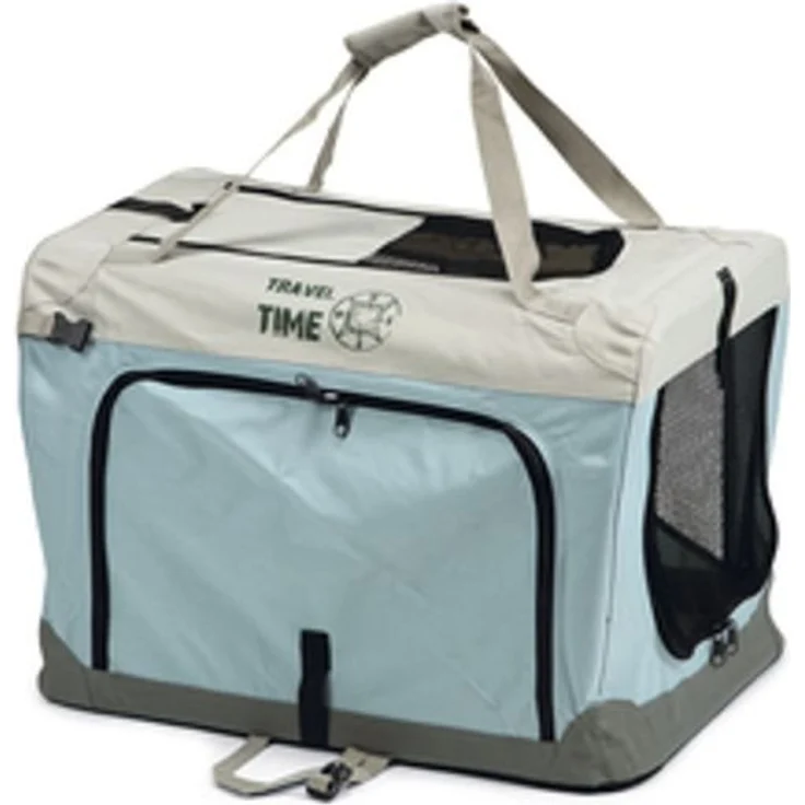 Beeztees Hunde-Transportbox Travel Time - Nylon - 60x42x42 cm, faltbare Reisetasche mit Belüftung und Schaffellmatte – Bild 1