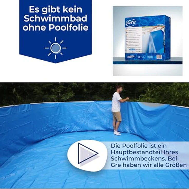 Gre Pools Runde Poolfolie, Ø4,60m x H: 1,20m, einfache Installation mit Überlappungssystem, UV-beständig, blau – Bild 6