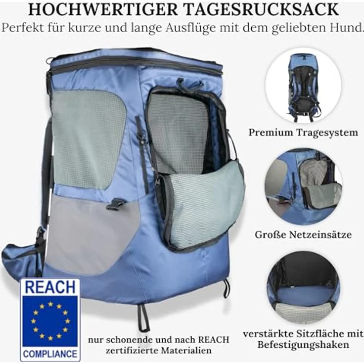 Wanderpfote Daypack Hunderucksack bis 12kg - Größe M, Blau - Premium Rucksack mit Höhenverstellbarem Tragesystem – Bild 2