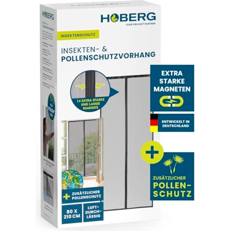 HOBERG Insekten- & Pollenschutzvorhang | Fliegengitter Tür mit XXL-Magnetbändern | Insektenschutz für Balkontür | Pollenschutzgitter – 80 x 210 cm – Bild 1