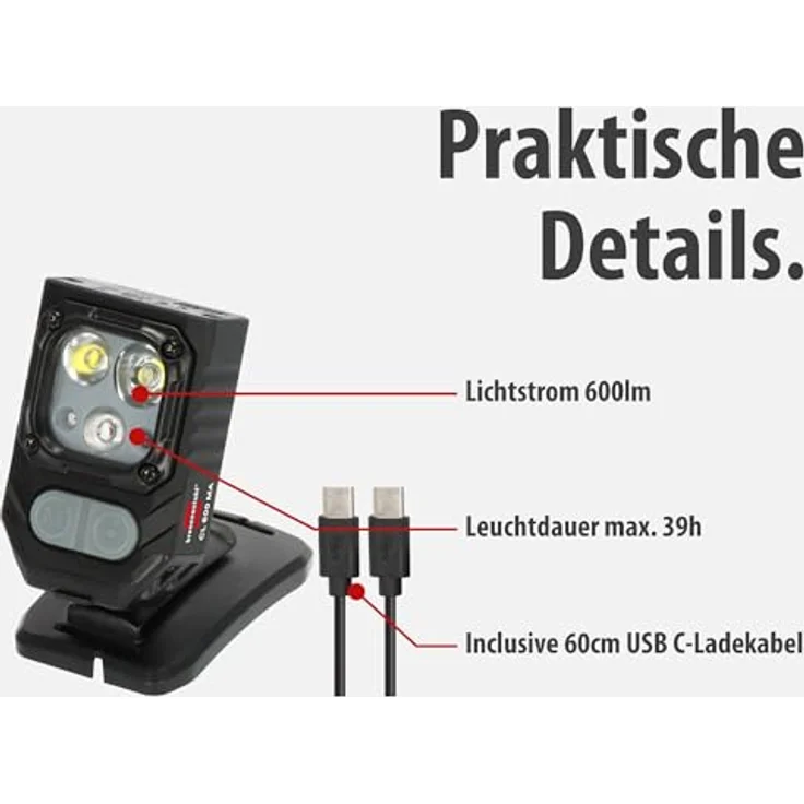 Brennenstuhl CL LED Akku-Arbeitsleuchte 5W 600lm, 360° drehbar, klappbar, IP54, inkl. Magnet und USB-C Ladefunktion – Bild 3