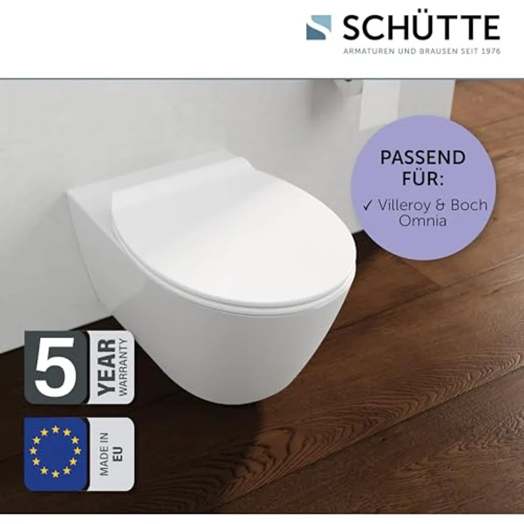 Schütte WC-Sitz Pro 9 Duroplast, Absenkautomatik, Schnellverschluss, weiß, bruchsicher und kratzfest, optimale Passform für Villeroy & Boch Omnia – Bild 3