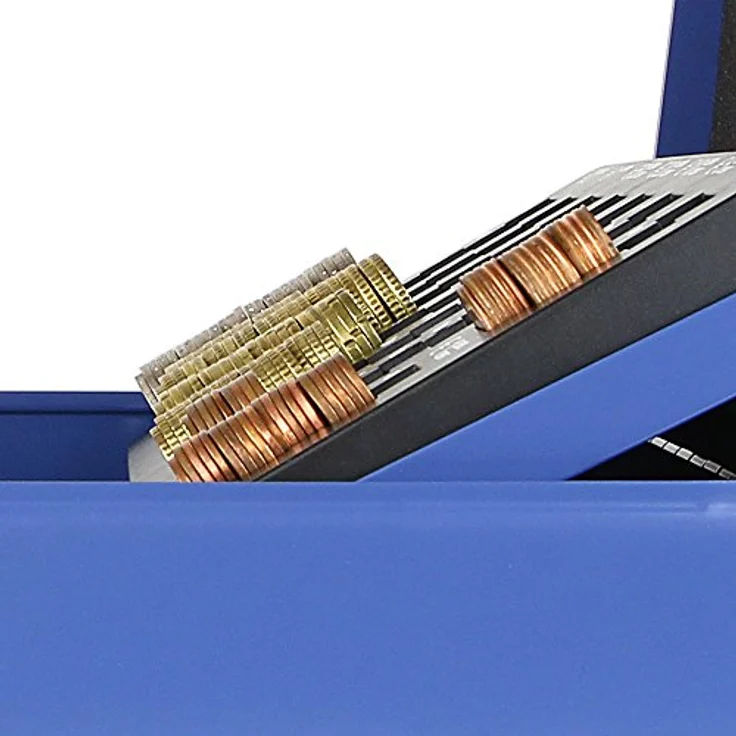 HMF 10015-05 Geldkassette Geldzählkassette 30 x 24 x 9 cm, Blau, mit Euro-Münzeinsatz und Sicherheitszylinderschloss – Bild 5