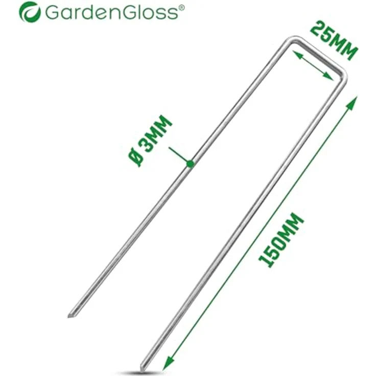 GardenGloss Anti-Rost Erdanker aus Stahl, stabile Bodenanker (50 Stück) für Unkrautvlies, Zaun & Camping, 150 mm lang, Ø 3 mm, U-Form mit scharf angespitzten Enden – Bild 2