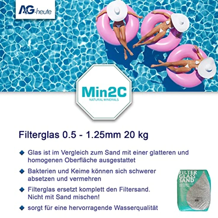 Min2C Filtersand 20 kg, Glasfiltersand 0.5-1.25 mm für optimales Poolwasser und verbesserte Filterleistung – Bild 3