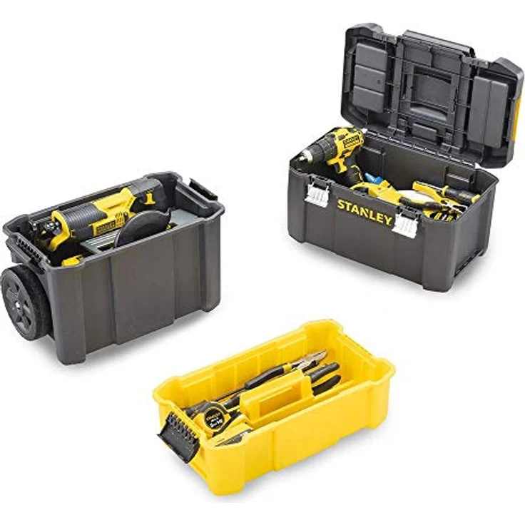 Stanley STST1-80151 Essential Rollende Werkstatt, Belastbarkeit bis zu 20 kg, Metallverschlüsse, Organizer für Kleinteile im Deckel – Bild 3