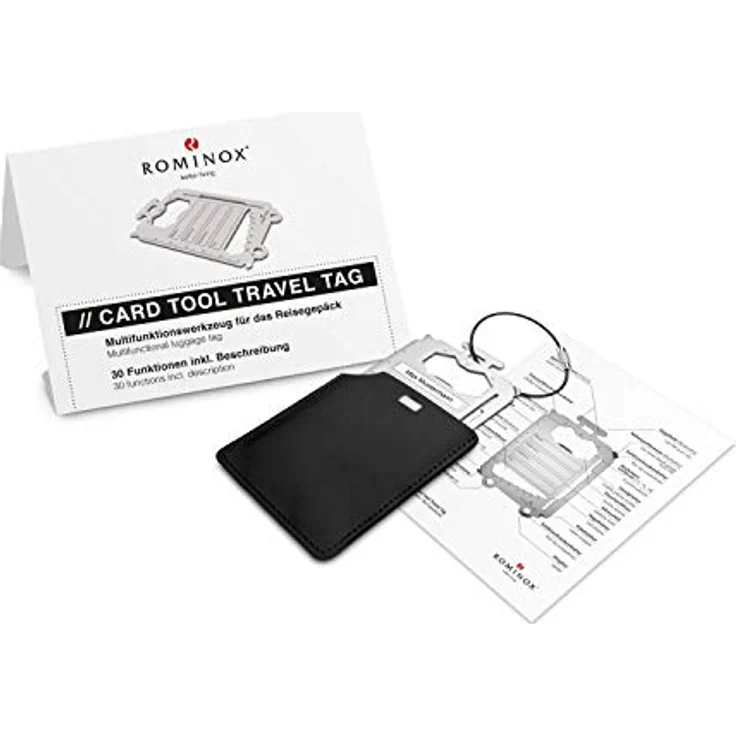 ROMINOX Travel Tag – Multifunktionaler Kofferanhänger mit 30 Werkzeugfunktionen, Edelstahl inkl. Etui & Funktionsbeschreibung – Bild 1