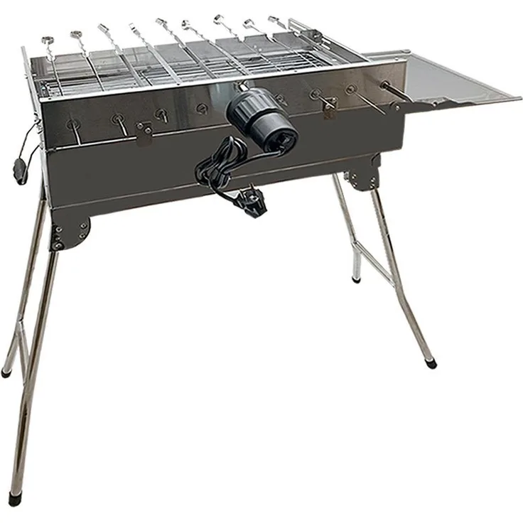 Olymp Handels GmbH Holzkohlegrill Mangal President Set mit 9er Drehspieß 230V Motor und 10 Edelstahl Spieße, Edelstahl 0,8mm rostfrei