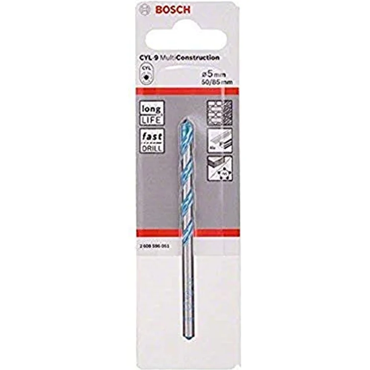 Bosch CYL-9 MultiConstruction-Bohrer 5mm, vielseitig einsetzbar für Beton, Mauerwerk, Keramik und Holz, zylindrischer Schaft – Bild 1