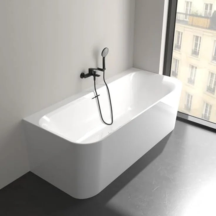Villeroy & Boch Wannenarmatur Oasis, Badewannenarmaturen-Set mit Handbrause, Handbrauseschlauch & Handbrausehalter, Matt Black, drei Strahlarten, ergonomischer Griff – Bild 9