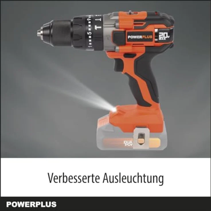 Powerplus Powdp15200, 20V Hammerbohrer mit 26 Drehmomentstufen, selbstspannendem Bohrfutter und LED-Leuchte für Holz, Metall und Beton – Bild 6