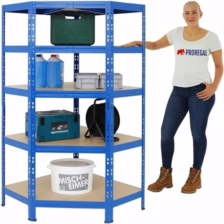 Proregal Eckregal Tiger, 180 x 90 x 45 cm, 5 Fachböden mit 175 kg Traglast pro Boden, Steckmontage, Blau – Bild 3