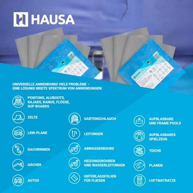HAUSA Wasser Stopp Pool Reparaturflicken 5er Set, selbstklebend, 16x16 cm, wasserdicht und unter Wasser anwendbar – Bild 2