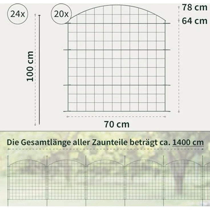 VERDOBA Teichzaun Gartenzaun Hundezaun, erweiterbarer Metall Gitterzaun in Grün, Braun und Anthrazit, 5-20er Set verfügbar – Bild 2