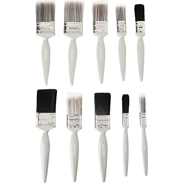 Harris Essentials Wand- und Decken- und Holzarbeiten, 10 Stück, 0, 1 x 1,5, 1 x 2, glänzend, 1 x 0,5, 1 x 1, 2 x 1,5, 2 x 2 Dispersionsfarbpinsel
