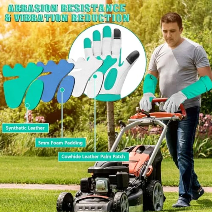 SLARMOR Gartenhandschuhe aus Leder, dornensicher mit Unterarmschutz, lange Rindsleder Arbeitshandschuhe für Damen und Herren, touchscreen-fähig, atmungsaktives Mikrofaserleder, verstellbare Stulpe – Bild 3