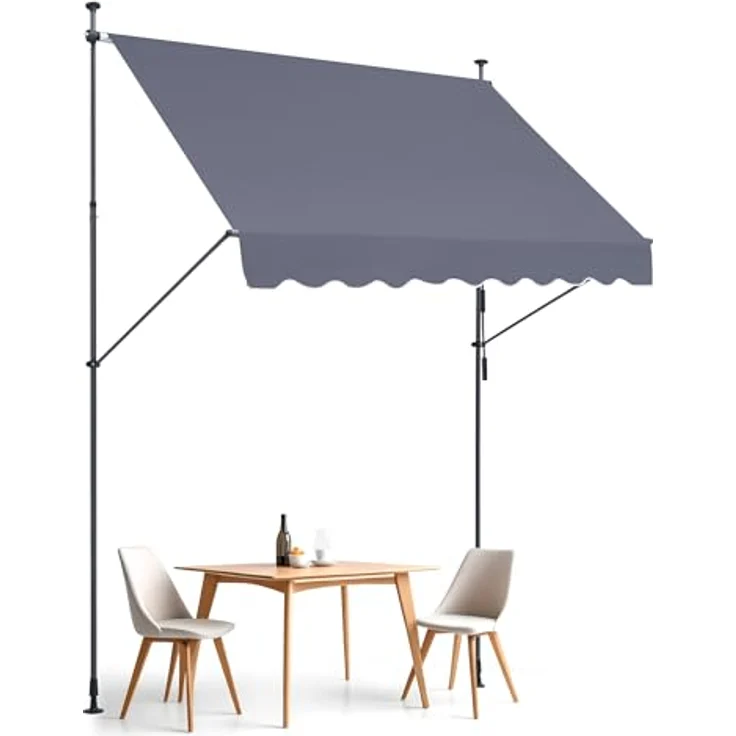 VEVOR Klemmmarkise 250 x 120 cm, Balkonmarkise mit Handkurbel, wasserdicht und höhenverstellbar, Grau – Bild 1