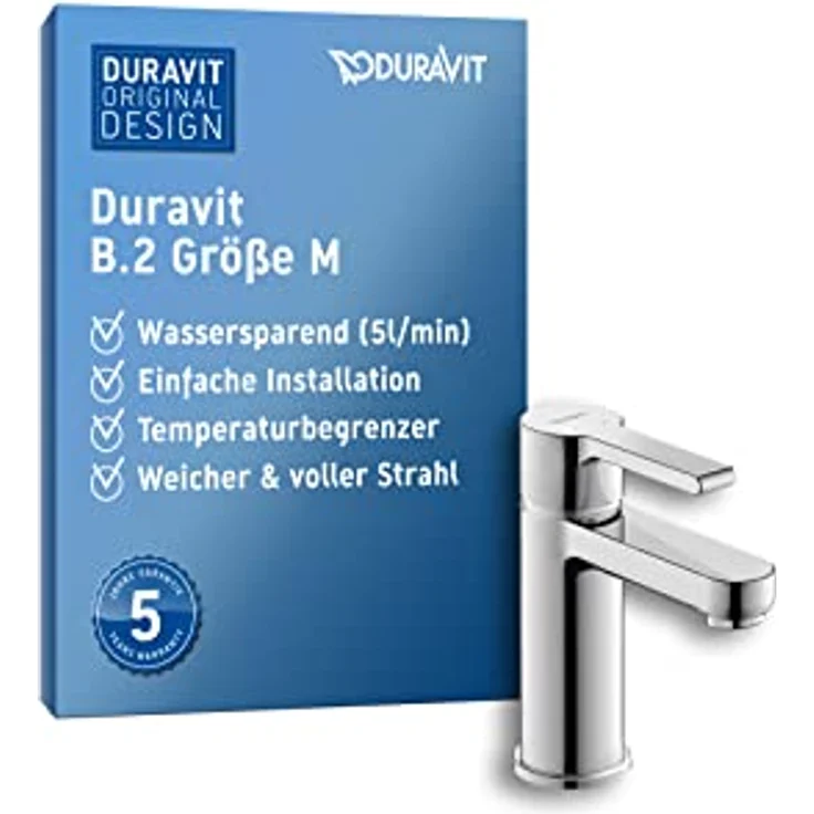 Duravit B.2 Waschtischarmatur, Größe M (Auslauf Höhe 106,5 mm), Wasserhahn Bad, Waschbecken Armatur mit Keramikkartusche, Chrom – Bild 1