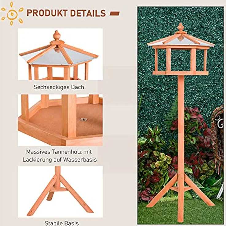 PawHut Vogelhaus Vogelvilla Futterhaus Vogelhäuschen mit Ständer und Zinkdach 110x40x40 cm – Bild 5