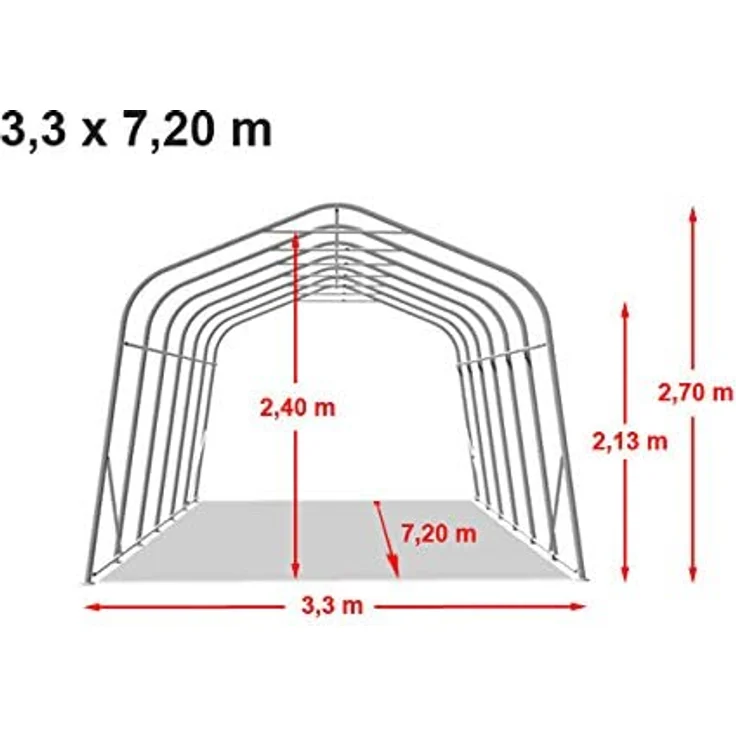 TOOLPORT Garagenzelt Carport 3,3 x 7,2 m, dunkelgrün, wasserdichte PRIMEtex-Plane, stabile Stahlkonstruktion, wind- und schneelastgeprüft – Bild 4