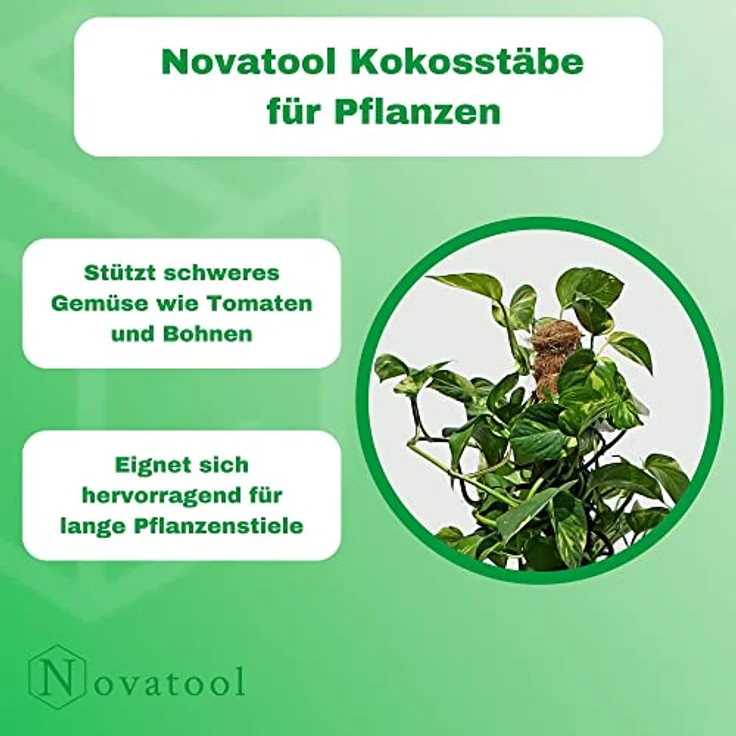 Novatool 4X Kokos Rankstab, 110 cm mit Ø 45mm, verlängerbar, natürliche Kokosfaser, Pflanzenstütze für Zimmerpflanzen und Blumentöpfe – Bild 5