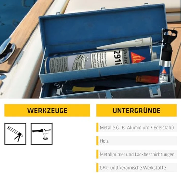 Sika Sikaflex-291i Dichtstoff, hochelastisch und überlackierbar, Stahlgrau, ideal für den Marinebereich, geruchsarm, 300 ml – Bild 5