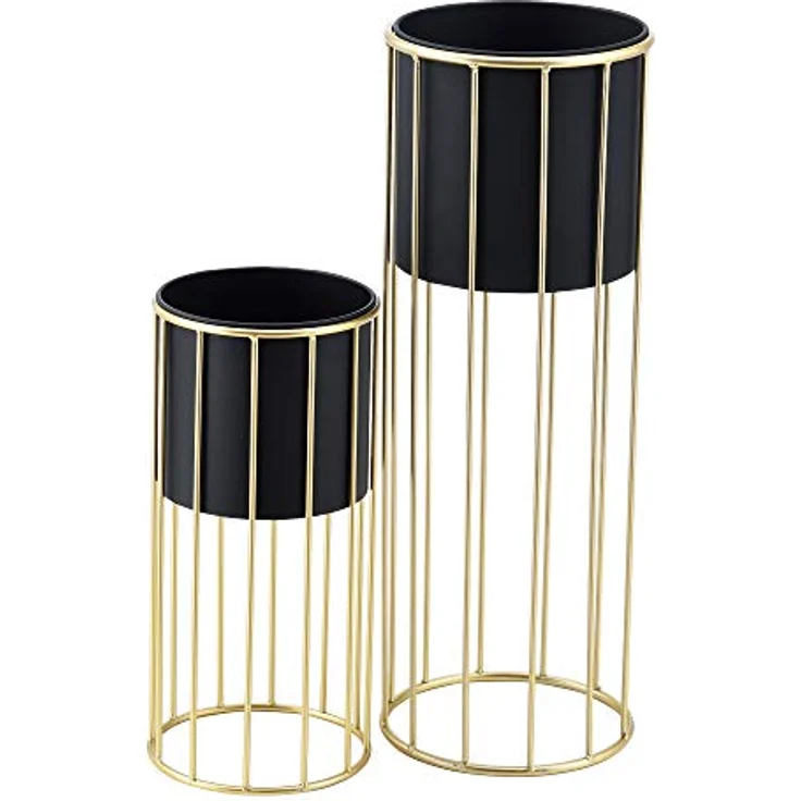 en.casa Blumenständer (Set, 2er), »Mortsel« Pflanzenständer 2er Set Metall Schwarz/Goldfarben - Zeitloses und dekoratives Design – Bild 3