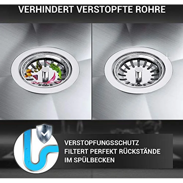 AquaDE Siebkorbventil 114 mm mit Excenterventil Raumschaffer Abtropf-Überlauf für Küchenspüle, Edelstahl und weiß – Bild 6