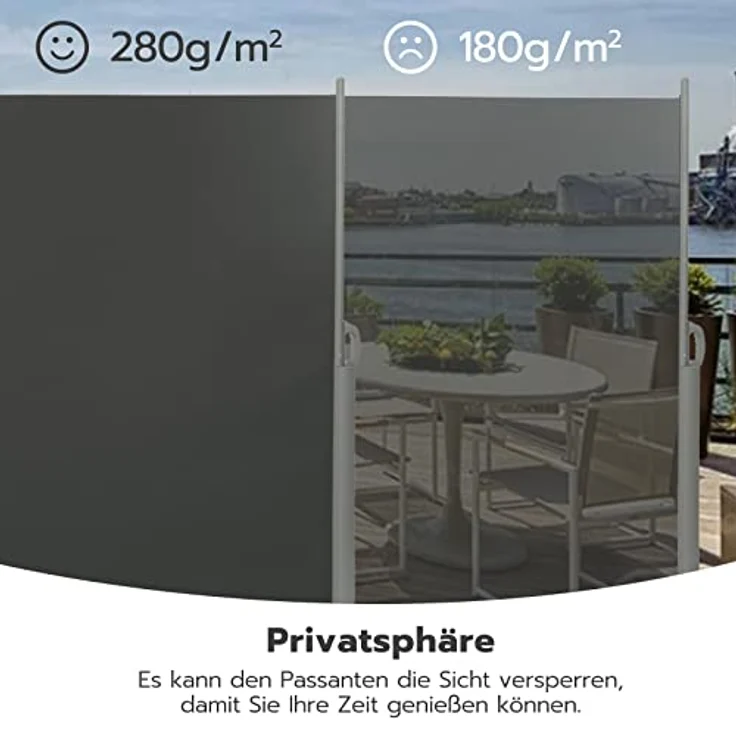 LARMNEE Alu-Seitenmarkise EGY164BP02, ausziehbar 160 x 400 cm, blickdicht, UV-Schutz, für Balkon, Terrasse, Garten, Dunkelgrau – Bild 5