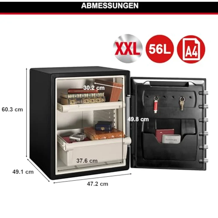 MASTER LOCK Tresor [Feuer- und Wasserfest] [56,5 L] [elektronische Kombination und Alarm] LFW205TWC Für Ausweise, A4-Dokumente, Laptop – Bild 6