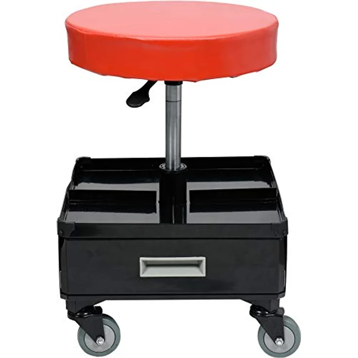 YATO Profi XXL Werkstatthocker, höhenverstellbar 450-560 mm, 3 Stahlschubladen, schwenkbar 360°, 4 Gummiräder, stabile Stahlkonstruktion, Tragfähigkeit 150 kg – Bild 5