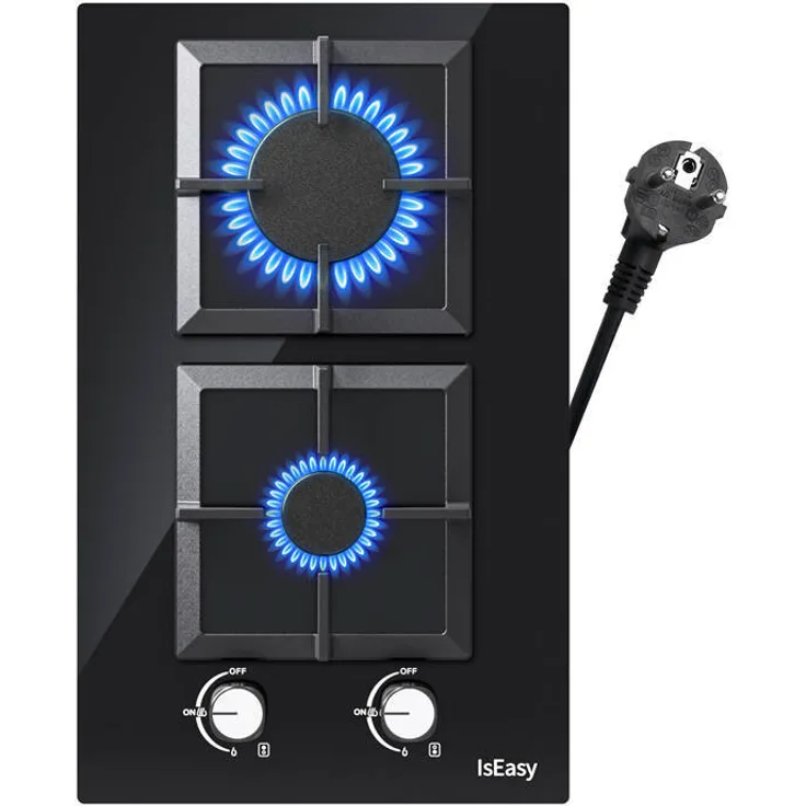 IsEasy MGBG-312S2C Gaskochfeld, kompakte Lösung mit 2 Gasbrennern (1 kW und 2.7 kW), geeignet für NG und LPG