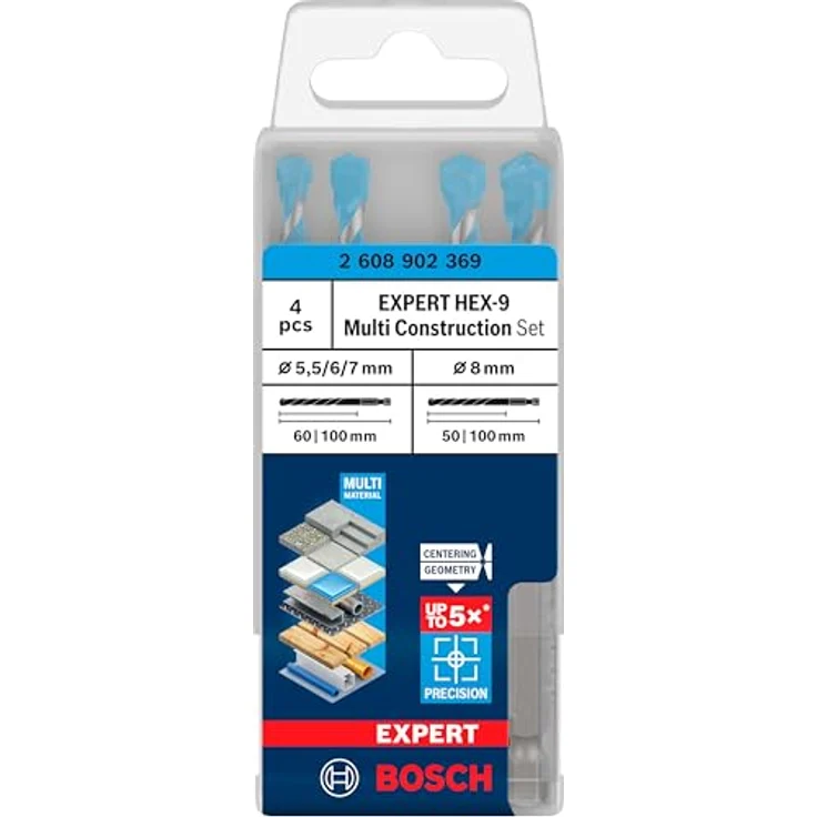 Bosch EXPERT HEX-9 Multi Construction Bohrer-Set, 4-tlg. 5,5-8 mm, für Beton und Soft Ceramic Tiles, Sechskantschaft, Professional Zubehör – Bild 2