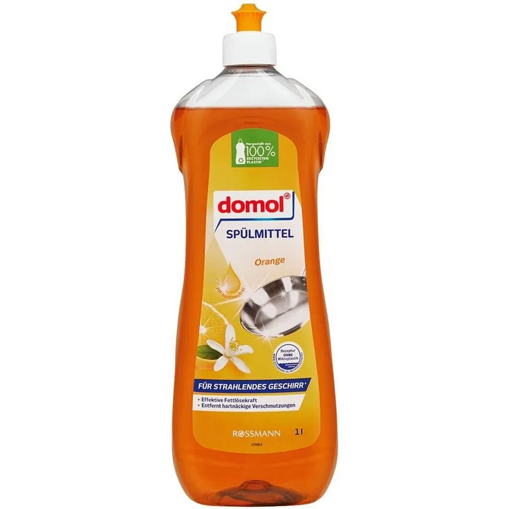 Domol Orange Geschirrspülmittel, 1 Liter mit starker Fettlösekraft, umweltfreundlich ohne Mikroplastik