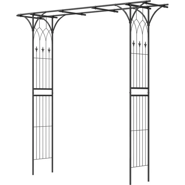 COSTWAY Rosenbogen, Rankgitter für Kletterpflanzen aus Metall, 205x52x205cm, schwarz, wetterfest und rostbeständig