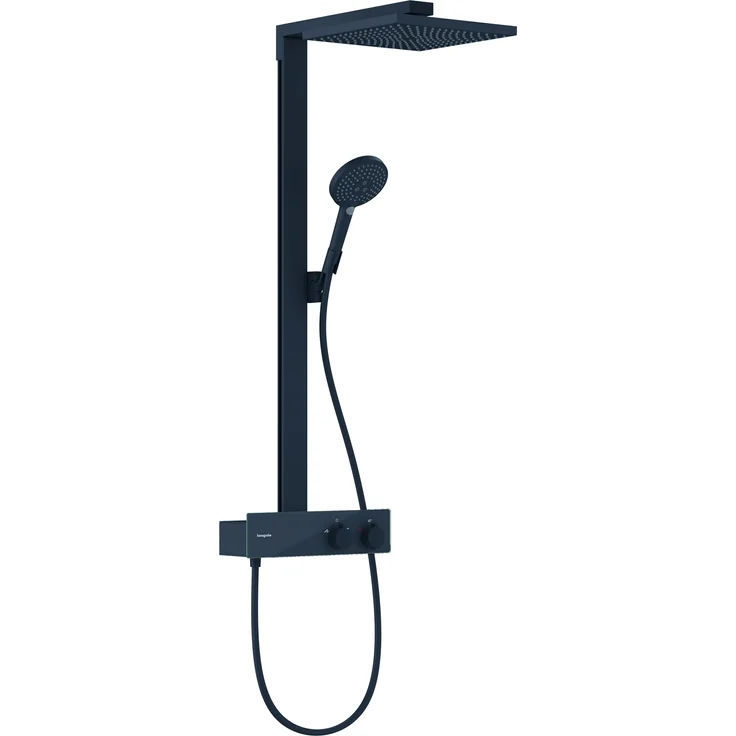 hansgrohe Raindance E Duschsystem, Set Doccia E mit Thermostat, 30x30 cm, matte Schwarz-Optik, CoolContact-Technologie, QuickClean-System