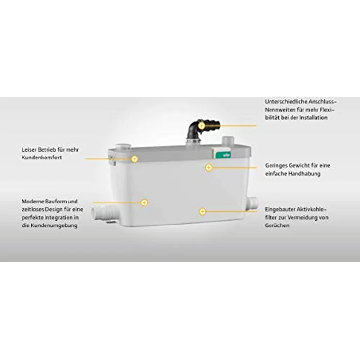 Wilo-HiDrainlift 3-35, kompakte Abwasser-Hebeanlage für Schmutzwasser ohne Fäkalien zur Entwässerung von Duschen, Waschmaschinen, Spülmaschine und Waschbecken, 3 Anschlüsse, 5500l/h, 0, 7 bar, 400W – Bild 3