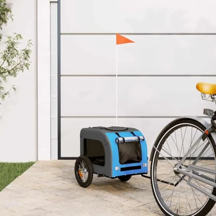 vidaXL Hunde-Transportbox Fahrradanhänger für kleine Hunde und Katzen, Blau und Grau, Oxford-Gewebe und Eisen, 124 x 53 x 53 cm, max. 30 kg Belastbarkeit – Bild 2