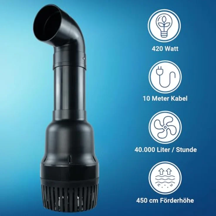 Jebao Teichpumpe 40000 L/H, 420 Watt energiesparend, 4,5m Förderhöhe, 12m Kabel, Wasserpumpe in Schwarz – Bild 3