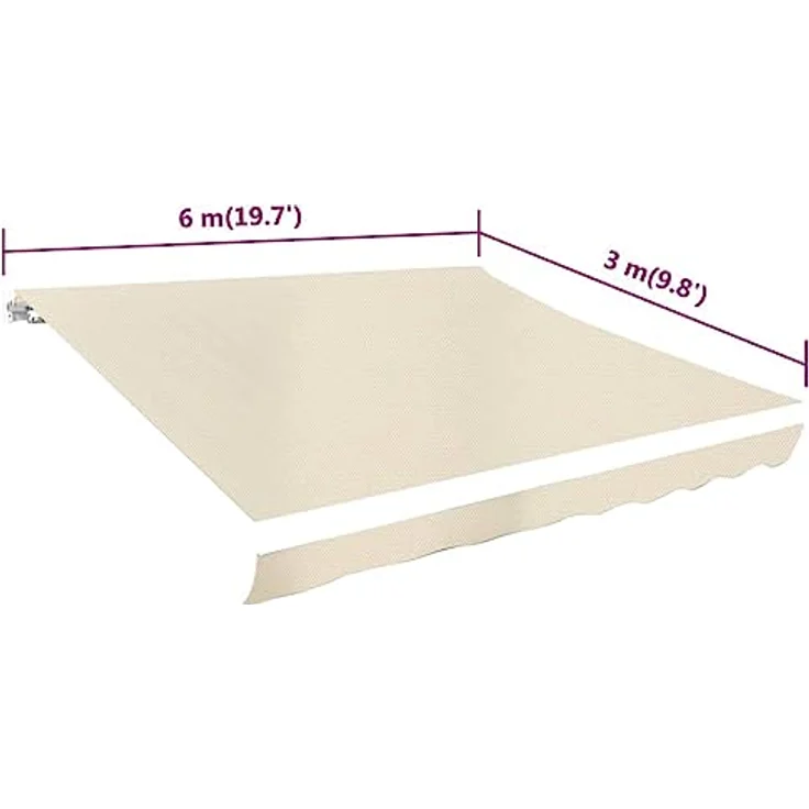 DELUKE® Markisenbespannung Markisenstoff Wasserabweisend Reißfest 600x300cm Creme PU-beschichtet UV 60+ | Markise mit Volant Ersatzstoff Sonnenschutz – Bild 2