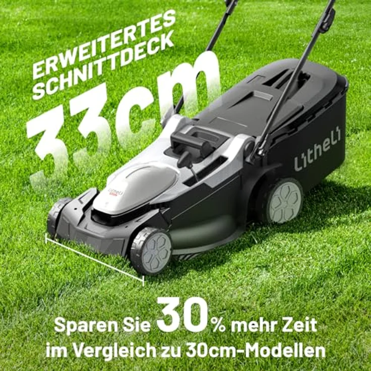 Litheli U20 Akku-Rasenmäher, 20 V, 4 Ah, Schnittbreite 33 cm, bürstenloser Motor, 5 Schnitthöhen, USB-C Akku-Powerbank – Bild 2