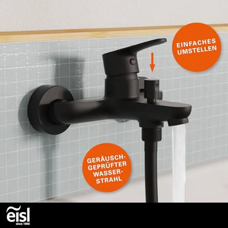 Eisl Wannenfüllarmatur Claudio, elegante Badarmatur in Schwarz Matt mit Qualitäts-Kartusche und 160 mm Ausladung – Bild 3